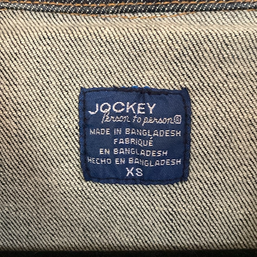 5/$15 Jockey Denim Jacket cotton spandex cool faux leather accents size XS - Picture 3 of 10